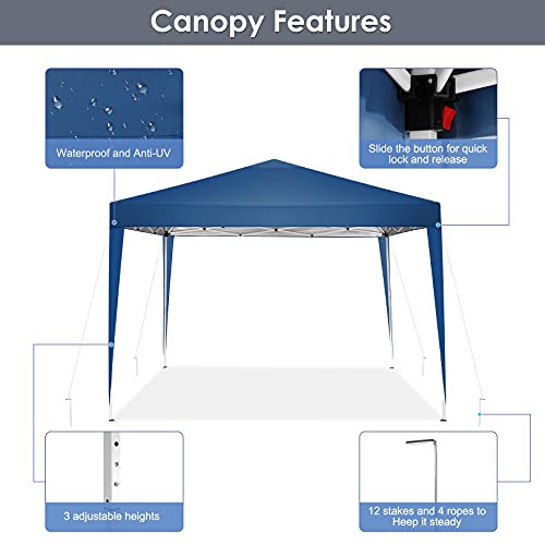 TOOLUCK 3x3m Carpas Plegables Impermeable Cenadores para Jardin Carpa Playa Protección UV con 4 Paneles Laterales, Toldos Exterior Terraza para Jardín Fiesta etc, 3x3m , Azul