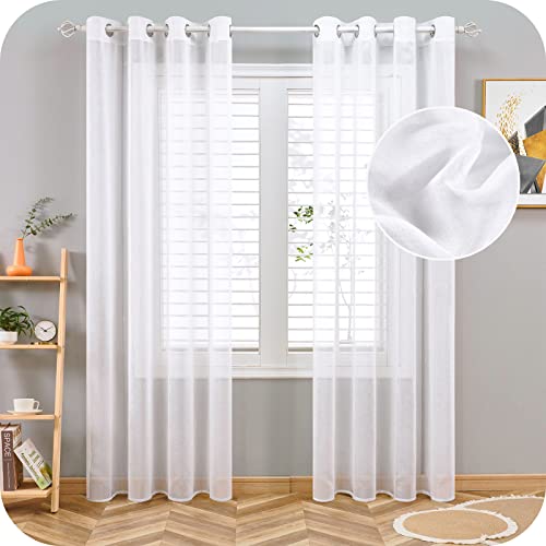 Topfinel 2 Piezas Modernas Visillos para Ventanas Cortinas Dormitorio con Ojales,140x160cm,Blancas