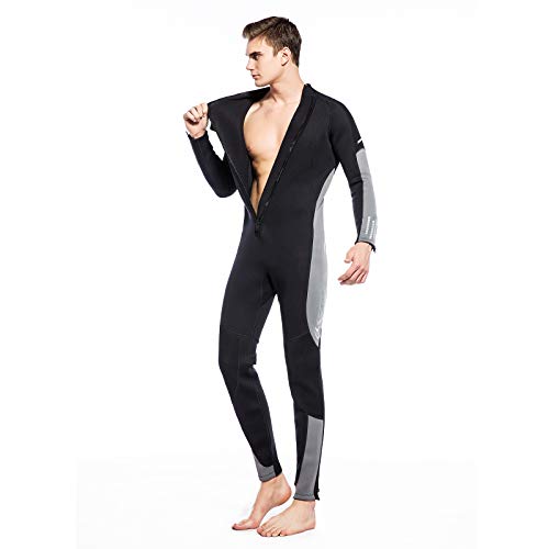 Traje húmedo para hombre y mujer, de neopreno de 3 mm, con cierre frontal, para buceo, buceo, natación, surf, agua fría (negro + gris, M)