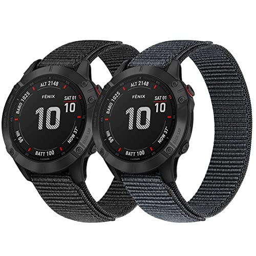 TRUMiRR Reemplazo para Fenix 6/6X Pro/5X/5X Plus Correa, 26mm 2 Pack Cinturón Deportivo con Banda de Reloj de Nailon para Garmin Enduro/Tactix Delta/Descent Mk1 Mk2 Mk2i/Fenix 3