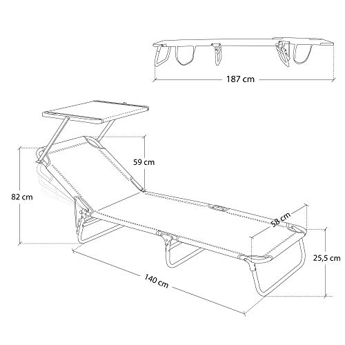 Tumbona Playa Cama con Parasol de 3 Posiciones de Aluminio y textileno de 190x58x25 cm (Azul)