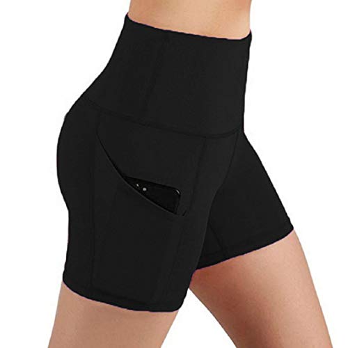 Tuopuda Cortas Leggins Mujer Pantalones Deportivas Cintura Alta Pantalones con Bolsillo del teléfono para Running Training Fitness Yoga y Pilates (Negro,S)