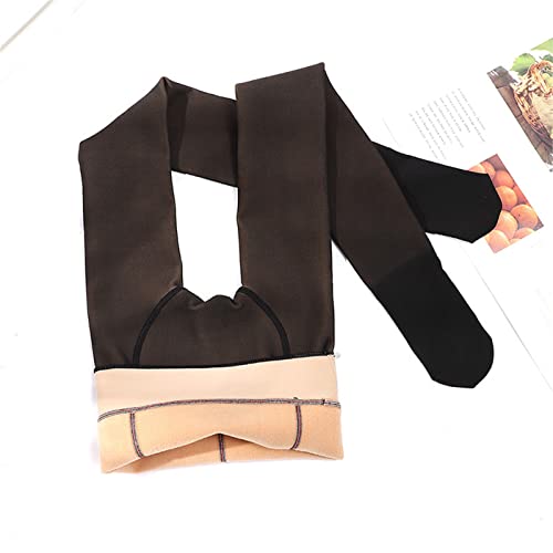 TURMIN 2 Pares de Medias Térmicas Transparentes para Mujer, Pantimedias de Lana Caliente Invierno Polainas Grueso Pantalones Mallas de Forro Polar Cálido Translúcido, Negra+Café-230g(5-15℃