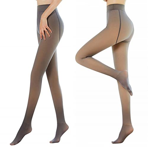 TURMIN 2 Pares de Medias Térmicas Transparentes para Mujer, Pantimedias de Lana Caliente Invierno Polainas Grueso Pantalones Mallas de Forro Polar Cálido Translúcido, Negra+Café-230g(5-15℃