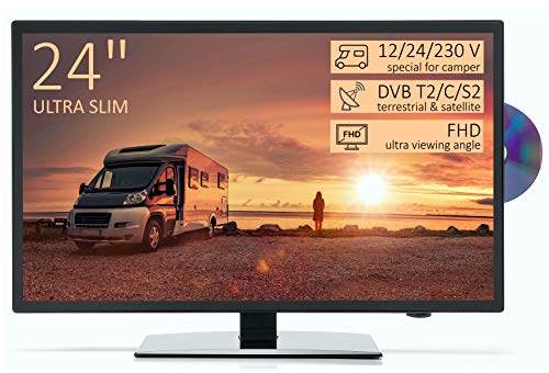 TV Full HD 24" para Autocaravana - DVD/USB/Ci+/Hdmi - 12/24/230V - Vesa - ULTRA SLIM Design