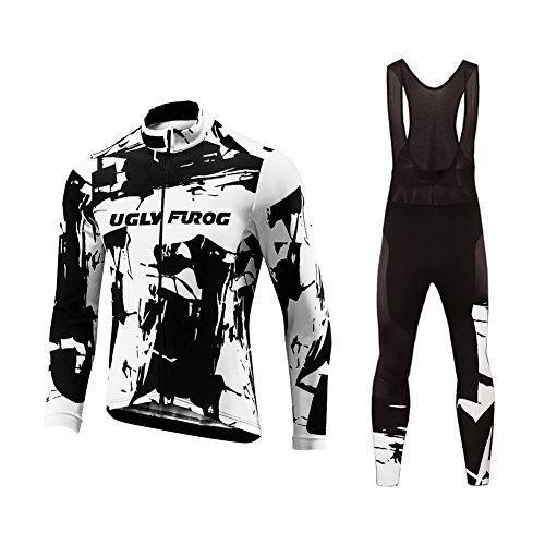 UGLYFROG Hombres Chaqueta de Ciclismo MTB Invierno Térmico Respirable Cómodo Manga Larga Maillots+Pantalones de Acolchado 3D para Hombres Conjunto Completo Equipo de Cycling FAXBY1901