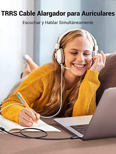 UGREEN Alargador Auriculares con Microfóno, Cable Alargador Jack 3.5mm con HiFi Sonido, Cable Extensión Audio Jack 4 Pines Macho a Hembra Compatible con Cascos de Switch,Altavoz,TV, PC, Móvil, 2Metros