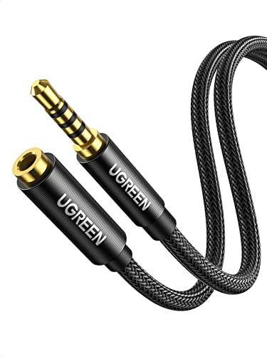 UGREEN Alargador Auriculares con Microfóno, Cable Alargador Jack 3.5mm con HiFi Sonido, Cable Extensión Audio Jack 4 Pines Macho a Hembra Compatible con Cascos de Switch,Altavoz,TV, PC, Móvil, 2Metros