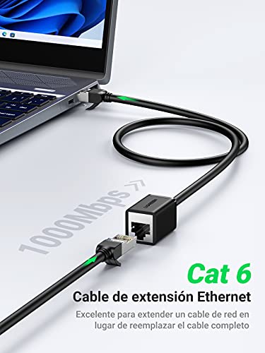 UGREEN Alargador Ethernet Cat6, Alargador RJ45 Cable Ethernet Macho Hembra Adaptador Ethernet Cable de Red Hembra Macho para Gigabit Ethernet 1000Mbps Extensión Ethernet Cat 7 Cat 6 Cat 5, 2 Metros