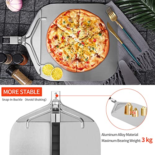 UIHOL Pala para Pizza Horno, Profesional Pala para Pizzas Aluminio 63,2 x 32 cm, Soporte de Superficie Grande, con asa Plegable para Barbacoa Cocinar Pizzas, Pan, Longitud Total 63,2 cm