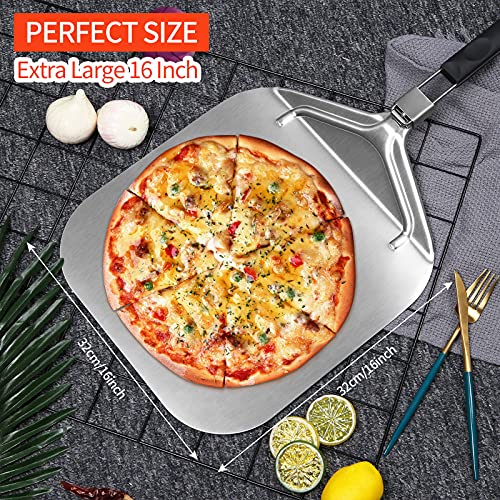 UIHOL Pala para Pizza Horno, Profesional Pala para Pizzas Aluminio 63,2 x 32 cm, Soporte de Superficie Grande, con asa Plegable para Barbacoa Cocinar Pizzas, Pan, Longitud Total 63,2 cm