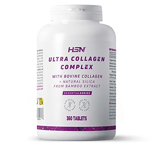 Ultra Colágeno Bovino Hidrolizado Complex de HSN | Con Sílice Natural | Con Vitaminas: C + D | Minerales: Cobre y Magnesio | Alta Concentración | No-GMO, Sin Gluten, Sin Lactosa | 360 Tabletas