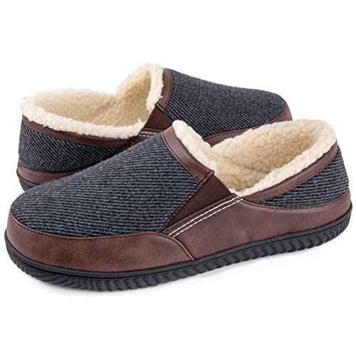 ULTRAIDEAS Pantuflas de espuma de memoria para hombres con forro polar acogedor, pantuflas de casa cerradas con suela de goma antideslizante, Gris, 45 EU