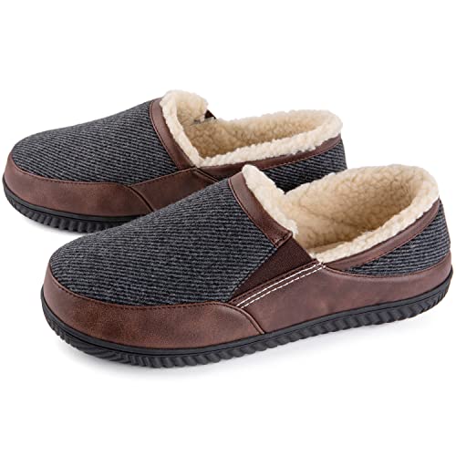 ULTRAIDEAS Pantuflas de espuma de memoria para hombres con forro polar acogedor, pantuflas de casa cerradas con suela de goma antideslizante, Gris, 45 EU