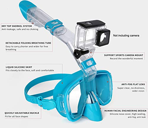 Unigear Máscara de Snorkel, Gafas de Snorkel con Tapa Seca y Plegable Antivaho con Soporte para Cámara para Buceo Libre y Natación, Equipo de Snorkel Profesional para Hombres, Mujeres y Niños