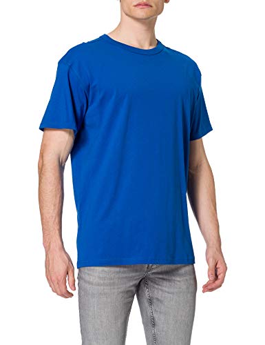 URBAN CLASSICS Camiseta básica de manga corta oversized, cuello redondo normal, de algodón grueso, largo normal, ajuste holgado, de hombre, moderna, color azul, talla 5XL