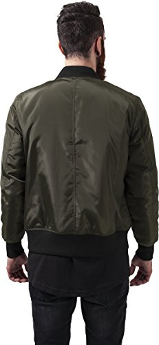 Urban Classics Cazadora de Hombre Chaqueta Bomber de Estilo Urbano, en Verde Oliva con Cuello, Cintura y Puños Negros a Contraste, Cierre con Cremallera, darkolive/Black, L