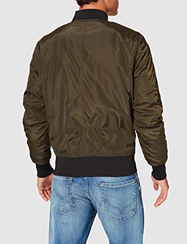 Urban Classics Cazadora de Hombre Chaqueta Bomber de Estilo Urbano, en Verde Oliva con Cuello, Cintura y Puños Negros a Contraste, Cierre con Cremallera, darkolive/Black, L