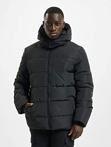 Urban Classics Hooded Puffer Jacket With Quilted Interior, Chaquetón De Invierno Con Cremallera Y Puños Elásticos, Abrigo En Color Black, Talla M, para Hombre, black, 5XL