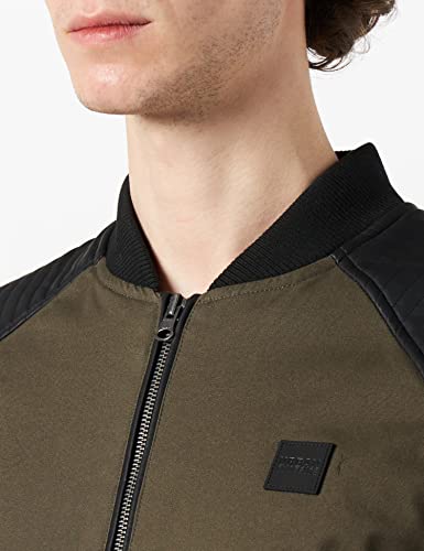 Urban Classics Jacke Bomber Leather Imitation Sleeve Jacket Chaqueta, Multicolor (OLV/Blk), Medium (Talla del Fabricante: Medium) para Hombre