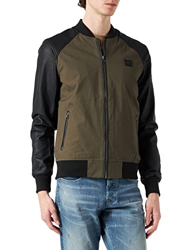 Urban Classics Jacke Bomber Leather Imitation Sleeve Jacket Chaqueta, Multicolor (OLV/Blk), Medium (Talla del Fabricante: Medium) para Hombre