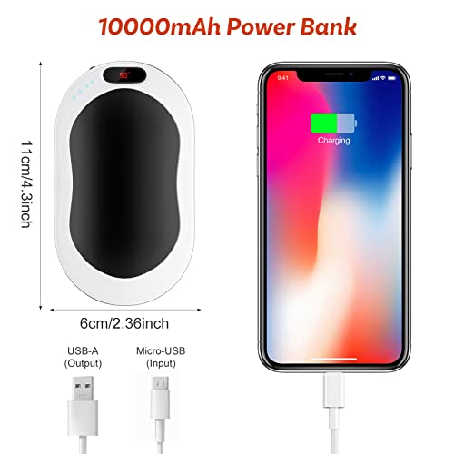 URBZUE Calentador de Manos Electrico, USB Recargable 10000mAh, Portátil y Calefacción de Doble Cara, Calienta Manos Electrico de Bolsillo para Interior y Exterior, para Esquiar, Acampar, Caminar