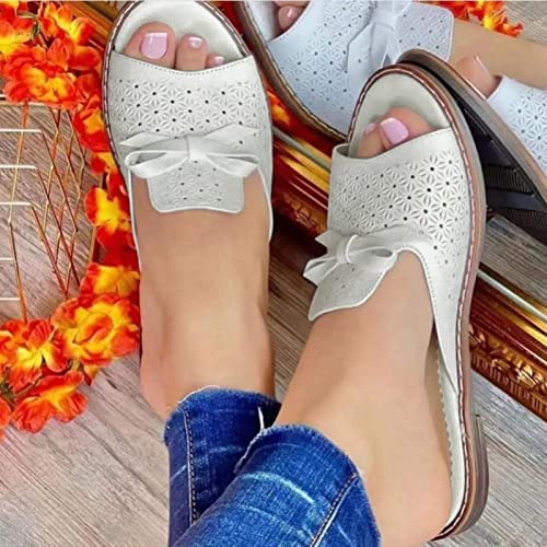 URIBAKY - Zapatillas de ocio para mujer, para interiores y exteriores, transpirables, transpirables, para playa, zapatos con tacón cerrado, blanco, 37 EU