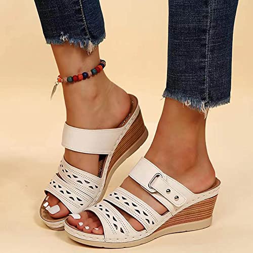 URIBAKY - Zapatos de mujer con tacón alto y punta abierta, zapatos de tacón alto, zapatillas de playa, zapatos de tacón alto, sandalias planas con punta cerrada, blanco, 39 EU