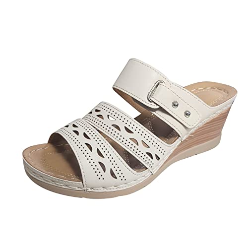 URIBAKY - Zapatos de mujer con tacón alto y punta abierta, zapatos de tacón alto, zapatillas de playa, zapatos de tacón alto, sandalias planas con punta cerrada, blanco, 39 EU