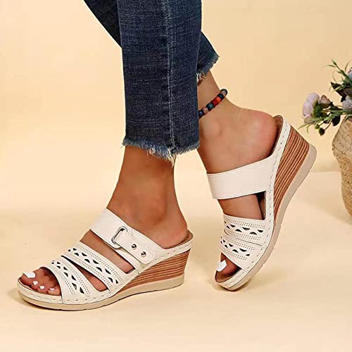 URIBAKY - Zapatos de mujer con tacón alto y punta abierta, zapatos de tacón alto, zapatillas de playa, zapatos de tacón alto, sandalias planas con punta cerrada, blanco, 39 EU