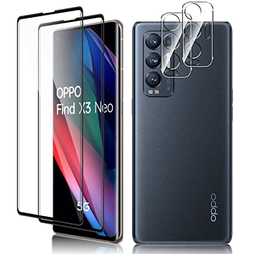 Vanrain Protector de Pantalla Compatible con OPPO Find X3 Neo 5G, 2 Piezas Cristal Vidrio Templado y 2 Piezas Protector de Lente de Cámara, [Alta Definición][9H Dureza][Sin Burbujas]