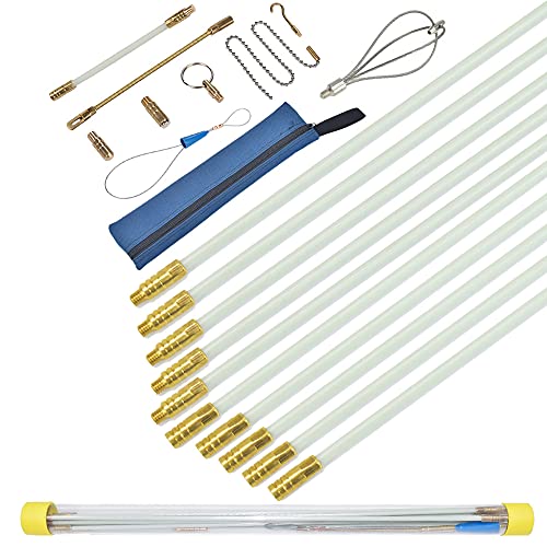 Varillas de fibra de vidrio para cables de pescado, kit de cinta de pescado conectable, extractor de cables eléctrico con ganchos y separadores de ojales, 43 cm x 10