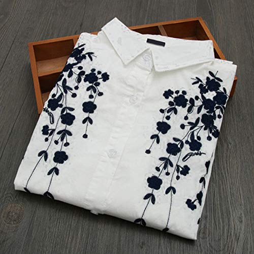 VEMOW Camisetas Mujer Tallas Grandes Camisa De Manga Larga con Cuello Alto Blusa Casual con Botones Túnica Suelta Camiseta para Mujer, Camisa larga Tops de Blusa Estampadas Florales(Blanco,XXL)