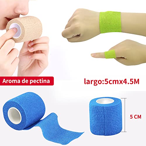 Vendaje (10 rollos), vendaje autoadhesivo suave y cómodo, vendaje deportivo no tejido, adecuado para manos, pies, rodillas, brazos, 10 colores 5cm x 4.5m