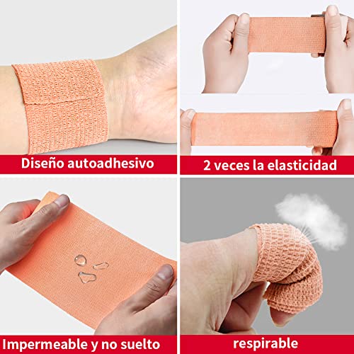 Vendaje (10 rollos), vendaje autoadhesivo suave y cómodo, vendaje deportivo no tejido, adecuado para manos, pies, rodillas, brazos, 10 colores 5cm x 4.5m