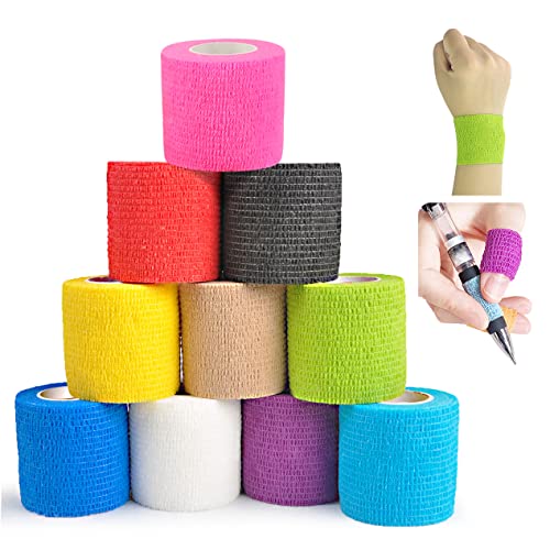 Vendaje (10 rollos), vendaje autoadhesivo suave y cómodo, vendaje deportivo no tejido, adecuado para manos, pies, rodillas, brazos, 10 colores 5cm x 4.5m