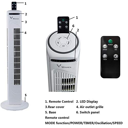 Ventilador de Torre con Control Remoto, Tower Fan Columna Ventilador de Pie Oscilante 3 Velocidad ,Oscilación 70°,Fácil Instalación Hogar Oficina