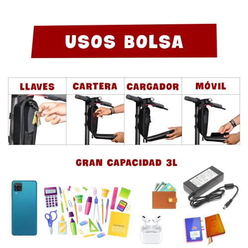 [Versión 2022] Bolsa de Scooter Eléctrico 3L con Candado Antirrobo - Ajustable Material Impermeable EVA Concha Dura - Gran Capacidad Almacenamiento - Cerradura Resistente Adaptable con Cable Flexible