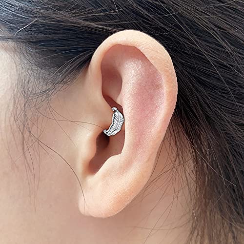 VFUN Piercing Oreja Helix Acero Inoxidable Hoja Piercing Conch Aros Corazón Diamante CZ Piercing Tragus para Mujeres Joyas para Las Orejas - Plata