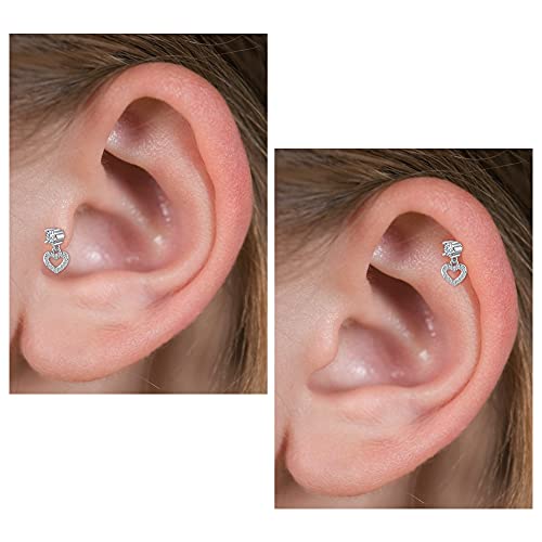 VFUN Piercing Oreja Helix Acero Inoxidable Hoja Piercing Conch Aros Corazón Diamante CZ Piercing Tragus para Mujeres Joyas para Las Orejas - Plata