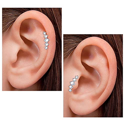 VFUN Piercing Oreja Helix Acero Inoxidable Hoja Piercing Conch Aros Corazón Diamante CZ Piercing Tragus para Mujeres Joyas para Las Orejas - Plata