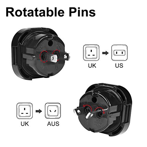 VGUARD Enchufe Adaptador de Reino Unido a Estados Unidos, [6 Unidades] Adaptador de Viaje de 3 Pines para 2 Pines EE. UU, Canadá, Japón, China, Australia, etc. - Negro