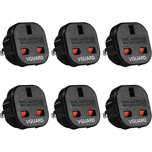 VGUARD Enchufe Adaptador de Reino Unido a Estados Unidos, [6 Unidades] Adaptador de Viaje de 3 Pines para 2 Pines EE. UU, Canadá, Japón, China, Australia, etc. - Negro