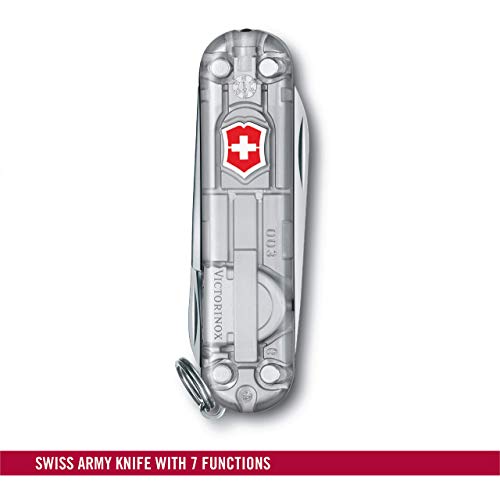 Victorinox Signature Lite Navaja con 7 funciones, incluyendo bolígrafo y luz LED, de color plateado transparente