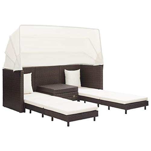 vidaXL Sofá Cama Extensible 3 Plazas con Plegable Capota Mueble Reclinable de Patio Terraza Tumbona Cerca de Piscina Ratán Sintético Gris