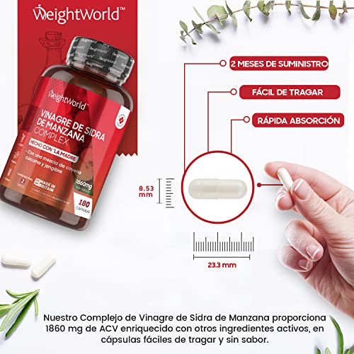 Vinagre de Sidra de Manzana con Madre Complex 1860mg 180 Cápsulas Vegano - Enriquecido Con Cúrcuma, Jengibre, Pimienta de Cayena y Probióticos, Suplemento Dietético para 2 Meses, Dieta Keto