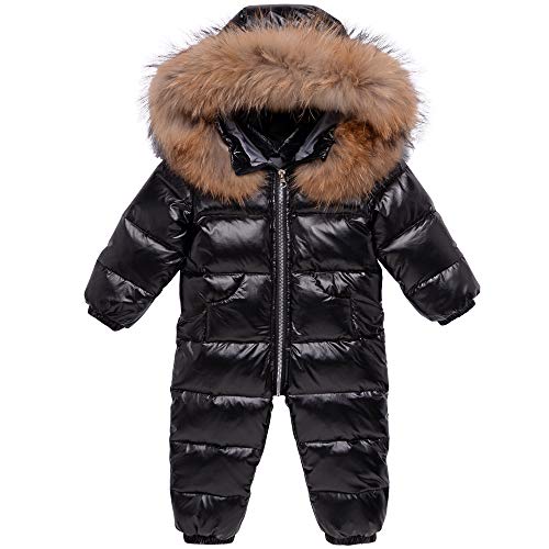 Vine Bebé Traje de Nieve Mameluco con Capucha de Pluma Traje de Esquí Invierno Pelele Niñas Niños Trajes Ropa de Invierno, Negro 18-24 Meses