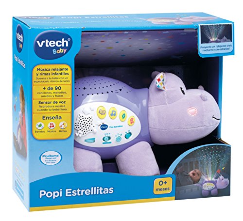 VTech Baby - Popi estrellitas, Proyector de bebe con música relajante para ayudarle a dormir, historias, sonidos de la naturaleza, rimas infantiles y canciones de cuna, temporizador (80-180922)