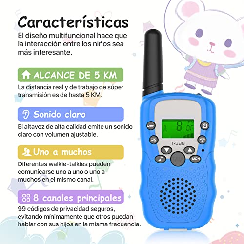 Walkie Talkie para Niños, NATRKE Walkie Talkie Niños 8 Canales LCD Pantalla con Linterna y Función VOX Bloqueo de Teclado, Larga Distancia 3KM, Juguetes Regalos para Niños o Niñas de 3 a12 Años, 3pcs