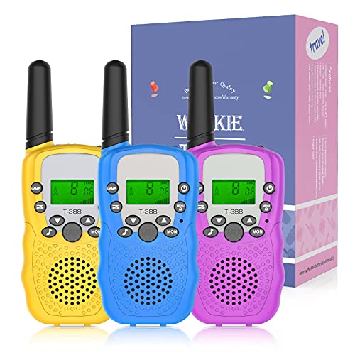 Walkie Talkie para Niños, NATRKE Walkie Talkie Niños 8 Canales LCD Pantalla con Linterna y Función VOX Bloqueo de Teclado, Larga Distancia 3KM, Juguetes Regalos para Niños o Niñas de 3 a12 Años, 3pcs